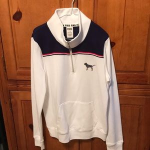 1/4 zip top - navy, red and white.
